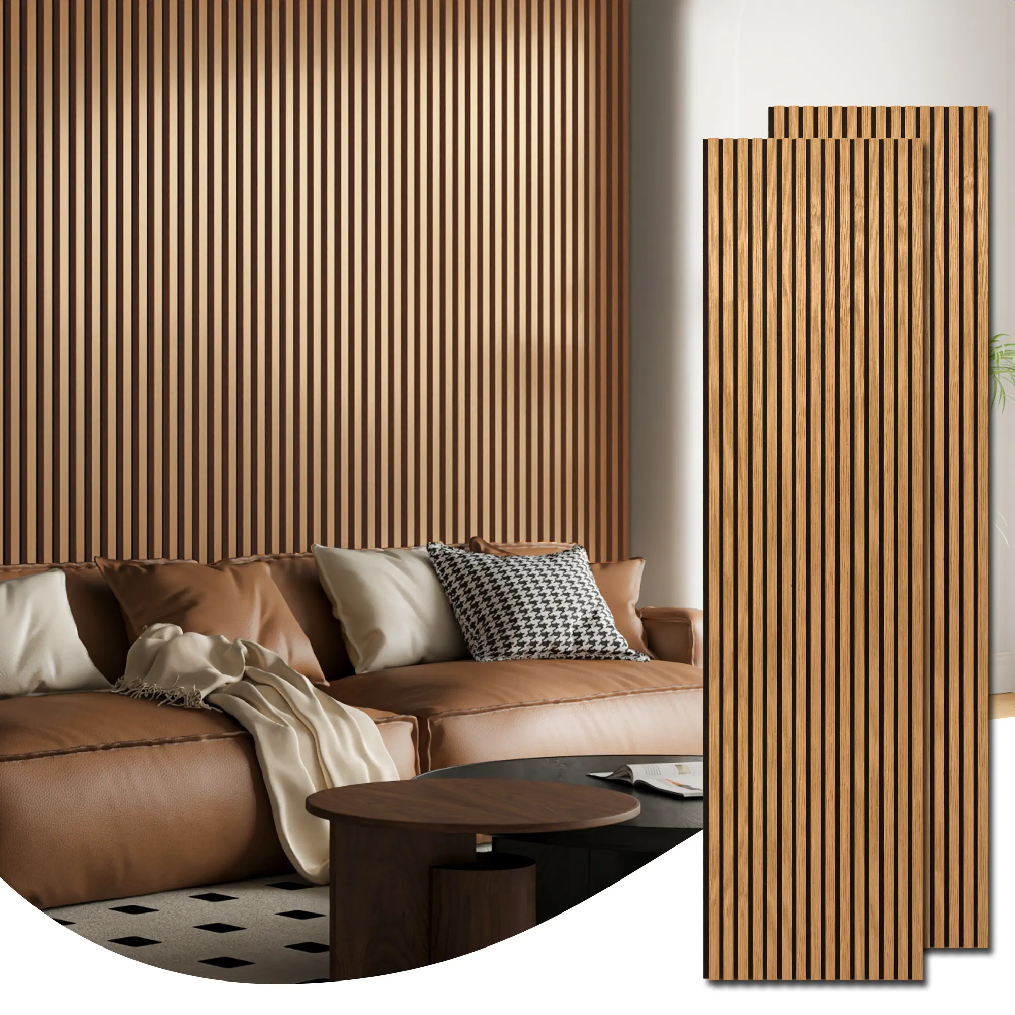 Art3d Wood Slat Acoustic Wall & Ceiling Panels - 3D Fluted Veneer Wall Board, 24"x94.5", 2-Pack, 31 Sq.Ft Coverage, Ideal for Living Room Decor, Wall Board Panel