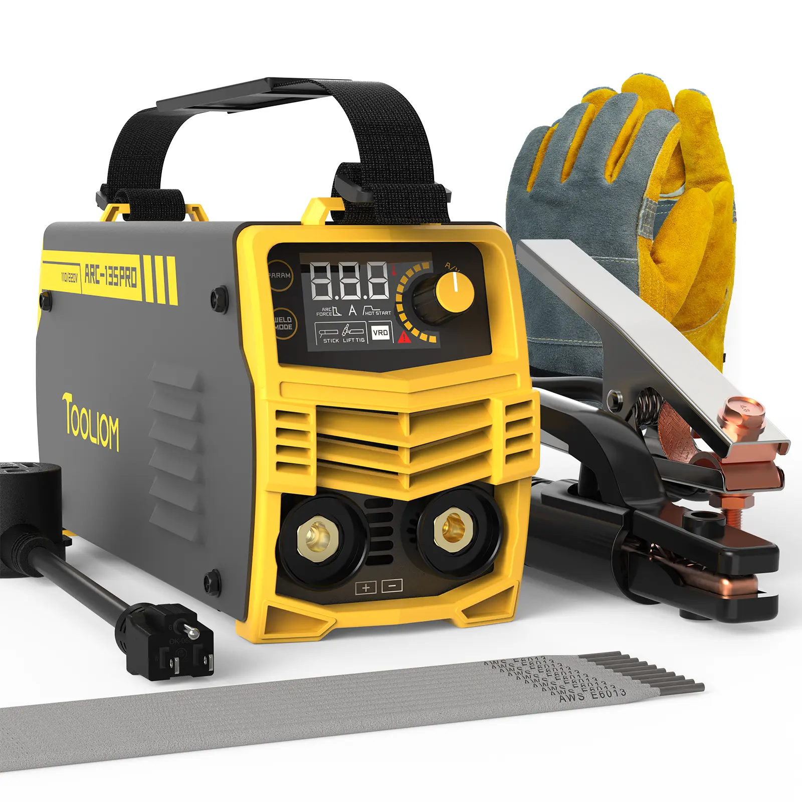 TOOLIOM ARC-135-PRO 135A Mini Stick Welder - 110V/220V Dual Voltage, Hot Start & Arc Force for Home DIY & Hobbyists, MMA Welding Machine Kit with Gloves & E6013 Rods