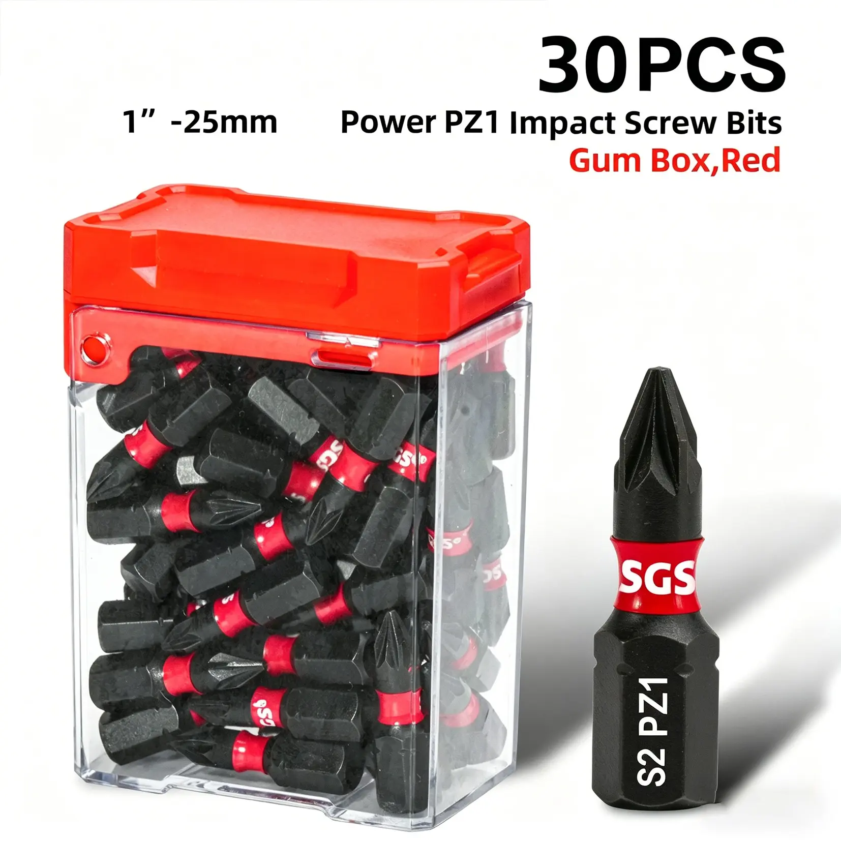 Sgs 30pcs 25mm Pz1 Screwdriver Bits, S2 Steel Impact Resistant, 1/4 Hex Handle, Industrial Strong Magnet, for Car, Woodworking, DIY Hardware