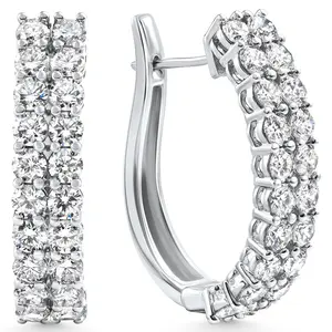 3.24Ct Double Row Diamond Hoops 14k White Gold Lab Grown Women's Earrings 1"