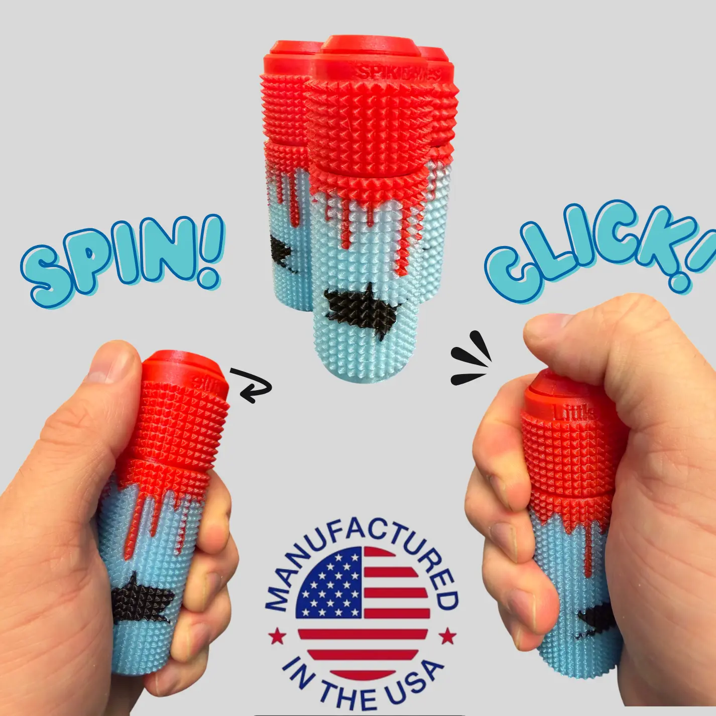 Little Ouchies Orbit Spin Click Sharks Collection Keychain - Intense Multi-Sensory Spinner Click Tool for Pain Stim, Anxiety Fidgets, ADHD Focus, Sensory Products, Mental Health Gifts for Adults