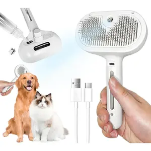 3 in 1 Pet Steam Brush for Shedding & Grooming, Water Brush for Cats Dogs, Pet Hair Removal Comb, Anti-Static Self Cleaning Brush with Release Button