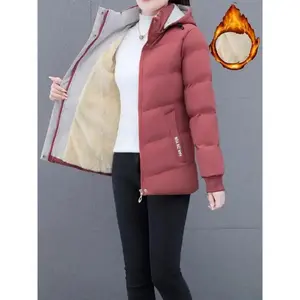 Women's Hooded Down Jacket, 100% Polyester, Sports Style, Solid Color, Non-elastic Fabric, Woven, Zip Detail, White Duck Down Filling, Suitable For Autumn And Winter, Weight 160 G Womenswear Coats Sporty