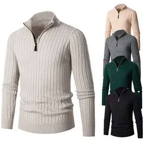 Men's Long-sleeved Half-turtleneck Quarter Zip Sweater Medium Fit Casual Cozy Occasions Comfortable Stylish Full Arm Coverage for Warmth