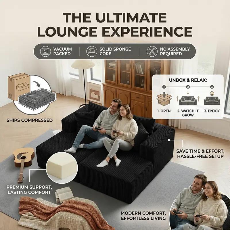 106" L-Shaped Modular Sectional Sofa with Chaise, modern Boneless Comfy soft plush Corduroy Fluffy   Couches  with Deep Seat, Flexible Module Combination for Living Room, No Assembly