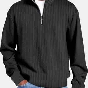 Mens Quarter Zip Pullover Sweaters Casual Slim Fit Knit Texture Sweater