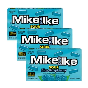 Mike and Ike Blue Raspberry Candy 4.25 oz Theater Box – Pack of 3 | Fruity Chewy Candy Snack for Movie Nights, Parties & Gifting Bonbon Sweet
