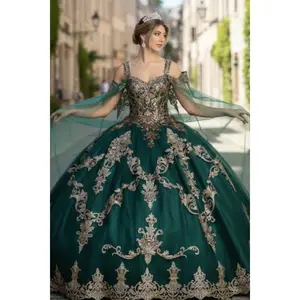 Green And Gold Quinceanera Dresses | Ball Gown by LK210 Green And Gold Quinceanera Dresses | Ball Gown by LK210