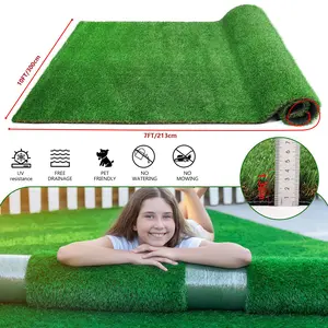 7FTX10FT Outdoor Artificial Grass Runner Rug, Thick Realistic Fake Grass Roll Decor Patio Balcony Garden Lawn, Dog Pets Turf Drain Mat, 1.38" Pile Height