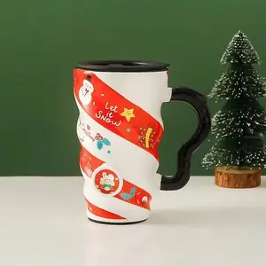 560ML Christmas Ceramic Cup Tumbler with Sealed Lid, Creative Holiday Gift, Unique Xmas Decoration, Perfect for Festive Season