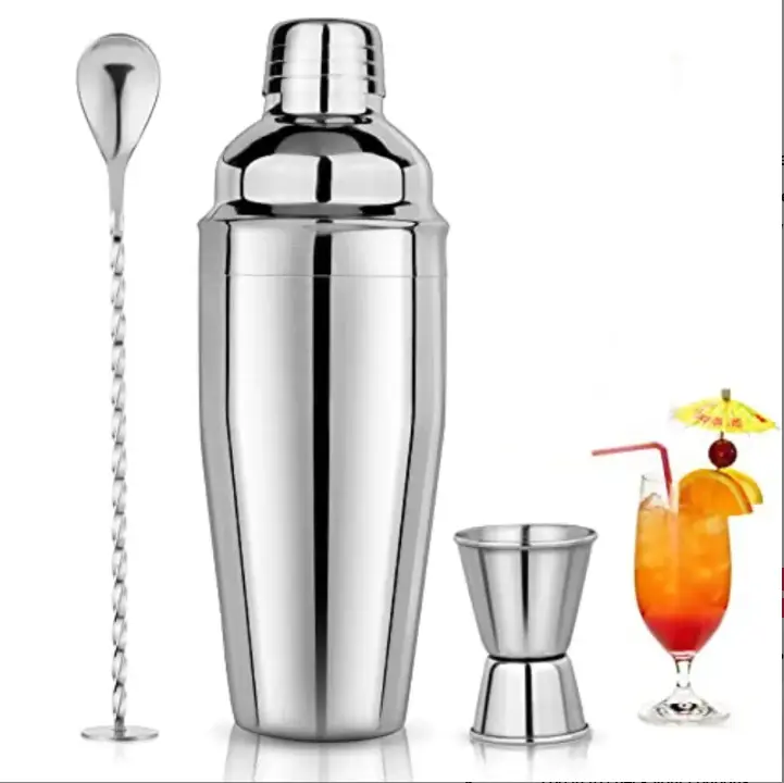 24oz Cocktail Shaker Set Martini Shaker Set Bartender Set with Margarita Mixer Drink Shaker, Measuring Jigger and Mixing Spoon - Professional 18/8 Stainless Steel Bar Tools for Mixed Drinks