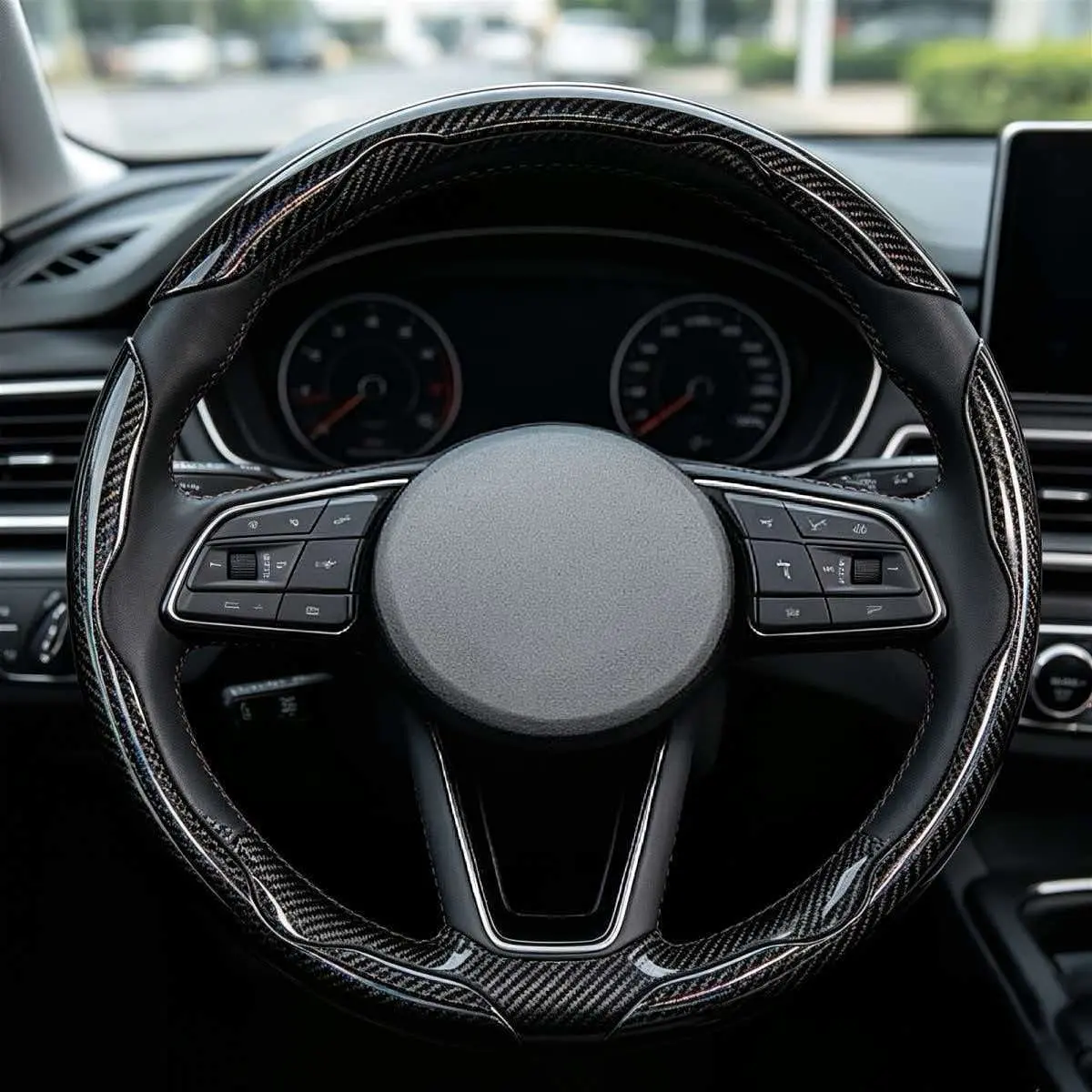 3Pcs Universal Carbon Fiber Steering Wheel Cover, Anti-Slip Wear-Resistant Car Steering Protective Cover for Vehicle Interior Modification & Decoration