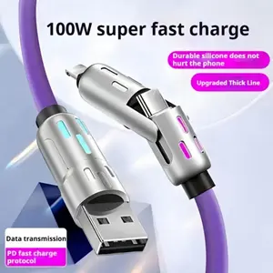Magic John 4-In-1 Multi USB Fast Charge Durable Charging Cable, Supports Up to 240w Fast Charging, for iPhone 16 15 14 13 iPad Samsung Galaxy Macbook, Smartphone