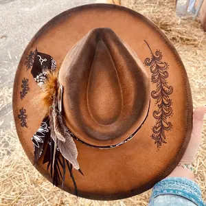 Custom burned hat | hand Burned hat | customized wide brim hat | branded wide brim hat | burned felt hat | western hat | Nashville style hat | concert outfit | country music outfit | Fort Worth outfit | cowboy hat | cowgirl hat | felt hat | etched hat | b