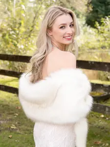 Ivory faux fur wrap bridal shawl