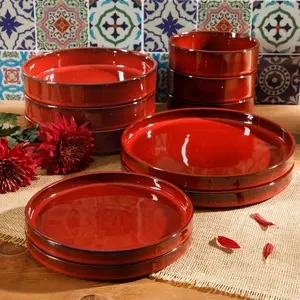 Bloomhouse Santorini Mist 16 Piece Double Bowl Terracotta Reactive Glaze Plates and Bowls Dinnerware Set Bloomhouse Santorini Mist 16 Piece Double Bowl Terracotta Reactive Glaze Plates and Bowls Dinnerware Set