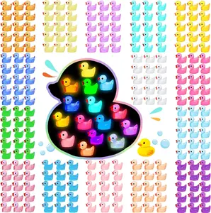 225 Pcs Luminous Mini Resin Ducks Bulk 15 Colors Tiny Duck Glow in The Dark for Garden Micro