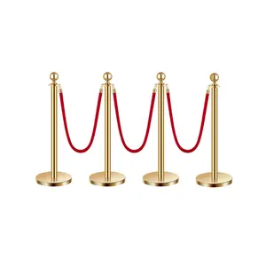VEVOR Stanchions and Velvet Ropes 4Pcs, Hollow Base with Stainless Steel Post, 3 Red Velvet Ropes and Posts, Crowd Control Barriers Gold Stanchions, Red Carpet Runner Poles for Party Supplies