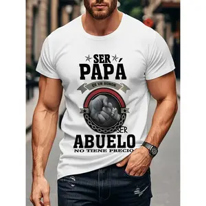 Men's Classic Loose 100% Cotton Short Sleeve Round Neck Garment - Unisex Spanish Grandpa & Dad Pride Tee, "Ser Papa Es Un Honor/Ser Abuelo No Tiene Precio" Bold Text, Fist-Chain-Star Graphic, Casual Top for Summer Vibes Spanish-Language Speakers