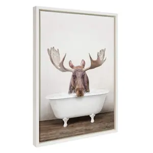 Sylvie Moose Rustic Bubble Bath Framed Canvas by Amy Peterson Art Studio