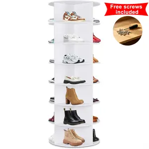 7 Tier Rotating Shoe Rack, Shoe Display with Lazy Susan, Revolving 360 Shoe Tower Storage Round Carousel, Vertical Handbag Rotate Shoes Closet Organization