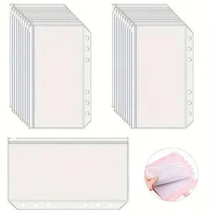 A5 Binder Pockets, 6-Hole Transparent Zipper Binder Pockets, Waterproof PVC File Bag, Budgeting Cash Envelope Binder Bag, 6-Ring Binder