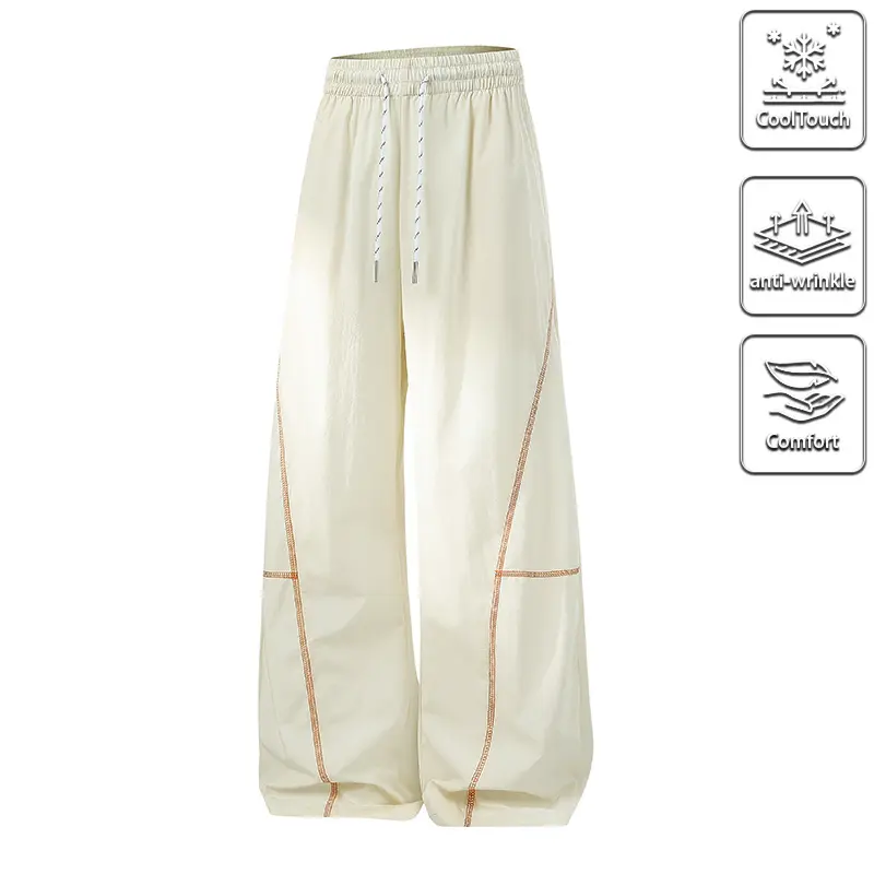 Menswear Baggy Wide Leg Parachute Cargo Pants - Casual, Cool-Touch, Anti-Wrinkle Streetwear Trousers with Pockets and Adjustable Features
