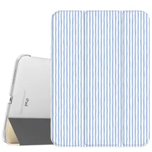 Thin Blue Stripes Tablet Casing, Slim Stand Cover with Soft Translucent Frosted Back, Pencil Holder & Leather Protection for iPad A16 2025, Air 6, Mini 6 & Samsung Galaxy Tab S9 Tablet Accessories