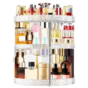 Clear 360° Rotating Makeup Organizer with Racks - DIY 7 Adjustable Layers, Large Capacity Cosmetic Storage