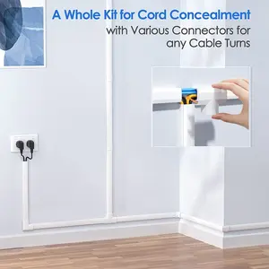 20 Pack Cord Cover Raceway Kit, 2.4*1.4 cm(0.94*0.55in) Cable Cover Channel, Paintable Cord Concealer, Cord Wires Hider, Hiding Wall Mount TV, Cord Concealer on Wall Cable Management, for Mount TVs, Living room, Home Office