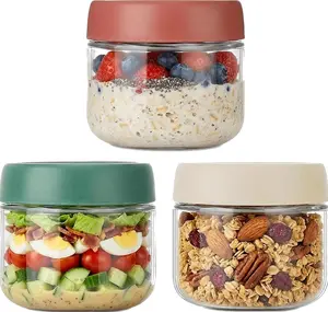 3 Pack Overnight Oats Containers with Lids, 10oz Glass Jars Wide Mouth, Leakproof Food Storage Jars for Meal Prep, Salad, Snacks, Sauce and Fruit