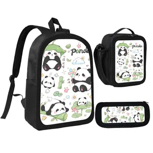 Panda Child School Backpack with LunchBags ,Pencil Bags ,School Bags for Boys Girls Best Gift-D