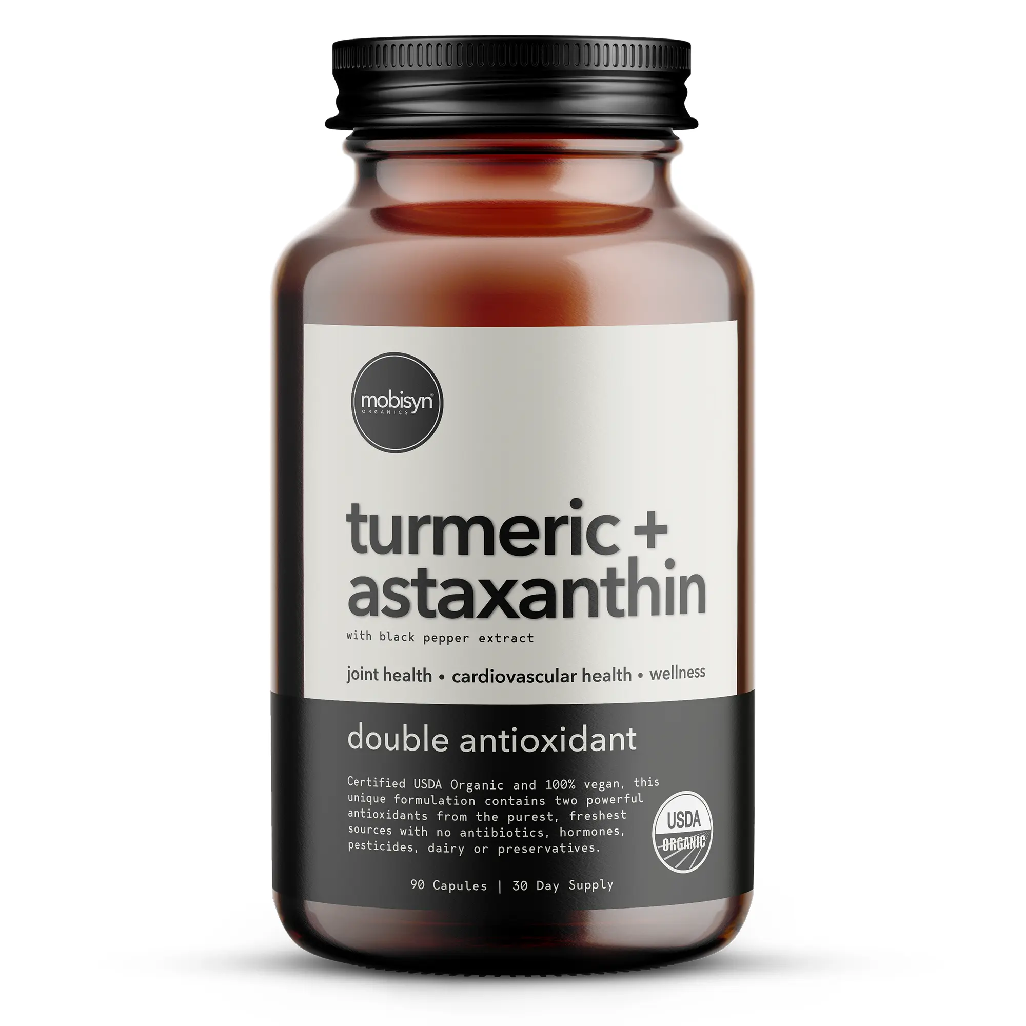 Organic Turmeric Curcumin & Astaxanthin Antioxidant Health Vitamin Support Wellness Supplement for Men & Women - USDA Certified Organic Vegan Capsules - 30 Day Supply - Double Potent Antioxidant Formula - Healthcare