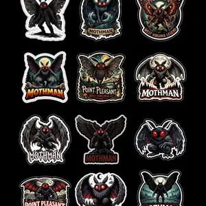 Mothman Stickers - Set of 12 Unique Designs Featuring West Virginia Legend & Point Pleasant - Perfect for Collectors and Fans