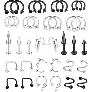 36 count 16G Lip Rings Stainless Steel Snake Bite  Labret  Medusa Spiral Barbell Helix Tragus Earrings Hoop Horseshoe Septum Nose Cartilage Piercings