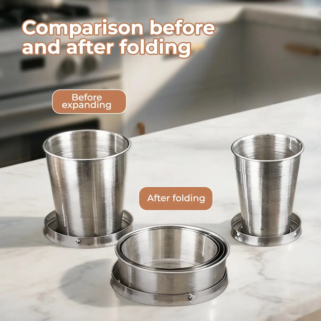 Unisex Food-Grade Stainless Steel Pocket-Size Telescopic Foldable Cup with Lid & Keychain Clip - 1-Count Rustproof for Hiking/Camping, Outdoor Activities (Home Supplies, Festive & Party Supplies, Party Bag Gift)