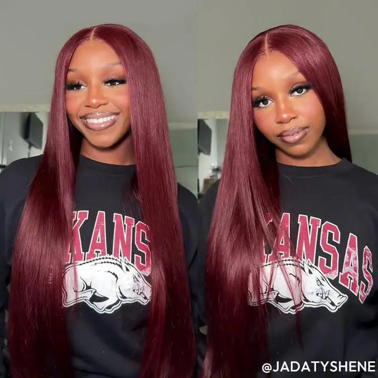 [Summer Musts] Wiggins Hair Cherry Cola Red Color Glueless Human Hair Wigs Straight Wig 5x7 Lace Closure Human Hair Pre Cut Pre Plucked Ready to Go Glueless Wigs #WeeklyDeals #TikTokShopSummerSale