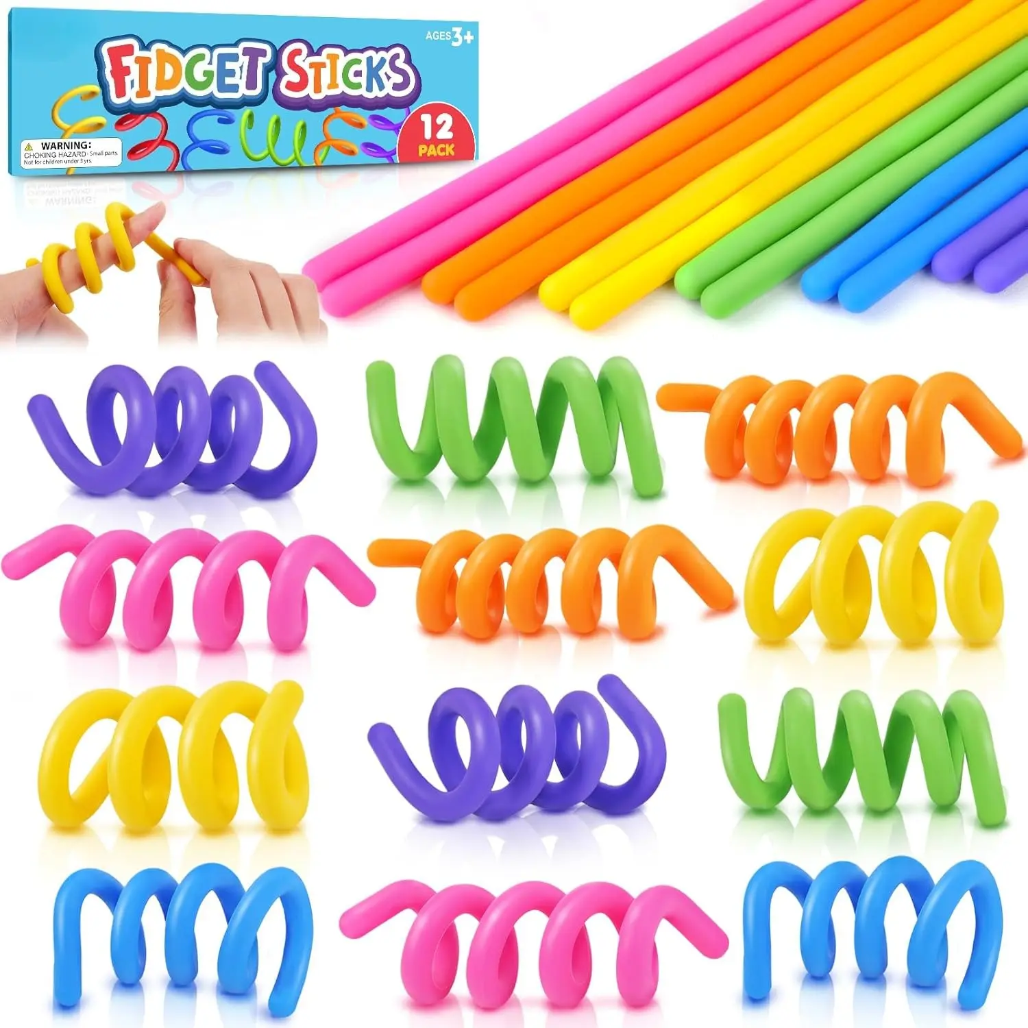 X-SRT13 Unisex 12-Pack 12.4in ABS BPA-Free Fidget Sticks, Autism-Friendly Sensory Toys for Kids - Quiet Classroom Prizes, Birthday Party Favors, Goodie Bag Stuffers, Bulk Value for Endless Entertainment