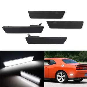 4PCS Smoke Lens Front Rear Side Marker Lights White LED Kit For Dodge Challenger 2008 2009 2010 2011 2012 2013 2014 Replace OEM #:68043394AA CH2555100 REPD104501 68043395AA