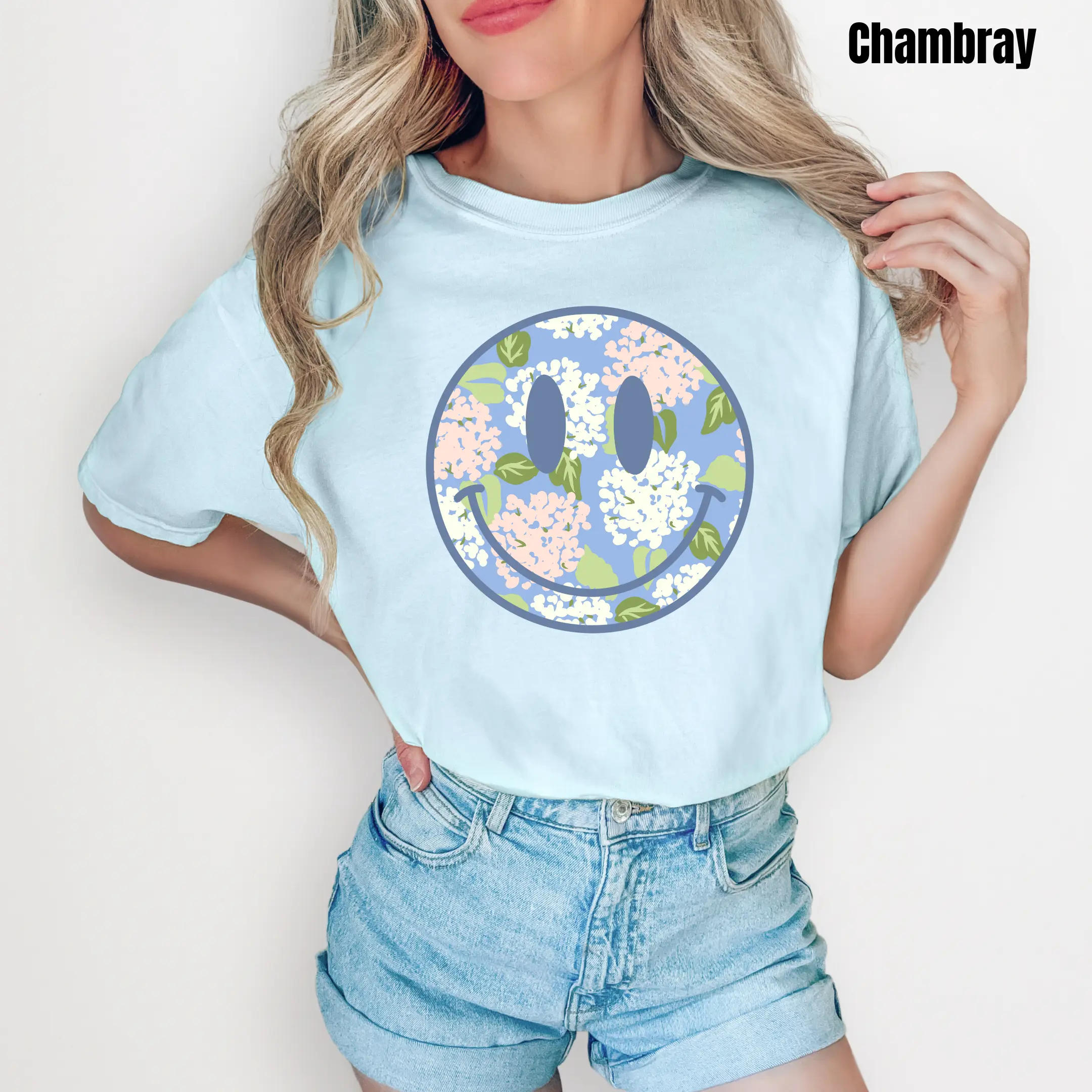 Hydrangea Happy Face Comfort Colors T-Shirt 'NLB'