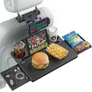 Car Back Seat Tray Table, Stable Foldable Auto Backseat Food Trays Desk for Rear Passenger Road Trip Eating & Work, Multifunctional Adjustable Travel Tray with Phone Drink Holder for Laptop iPad