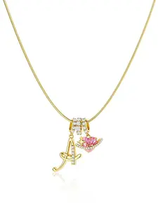 Shimmering Gold Three-Layer Letter A-Z Pendant Necklace for Women, Snake Chain Choker with Heart Zircon Adjustable Length Jewelry Gift, Daily Wear Necklace, Star Necklace
