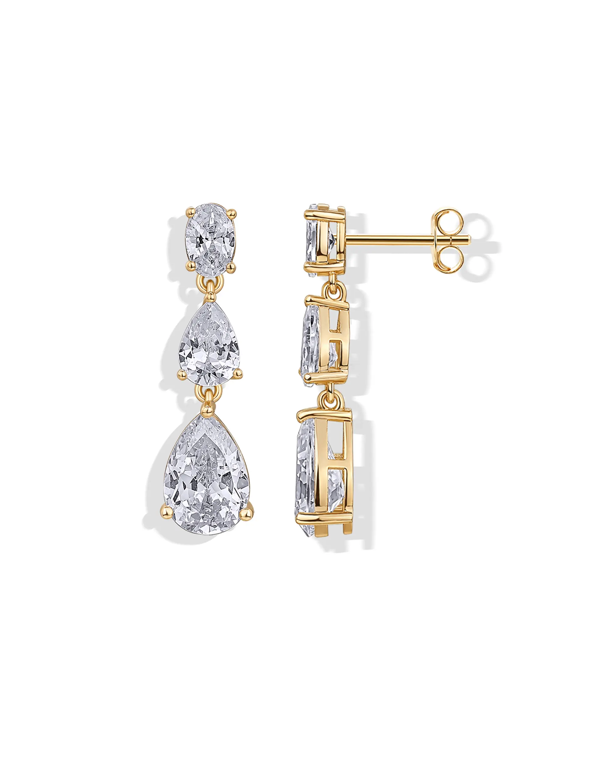 PAVOI 14K Gold Plated Bridal Drop Dangle Earrings for Women - CZ Marquise, Pear, Oval & Pearl Designs - Hypoallergenic Wedding Earrings for Brides & Bridesmaids - Trendy Formal Gold Jewelry