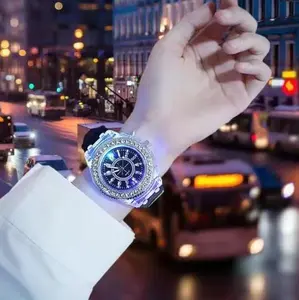 LED Multicolour Light WristWatch with Sparkling Crystal Accents for Students Lovers Unisex Fashion Statement Watch