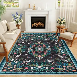 Vintage Floral Print Rug Soft Non-slip Large Size, Oriental Floral Design Washable Non-shedding Foldable for Bedrooms Restaurants Offices and Farmhouses carpet