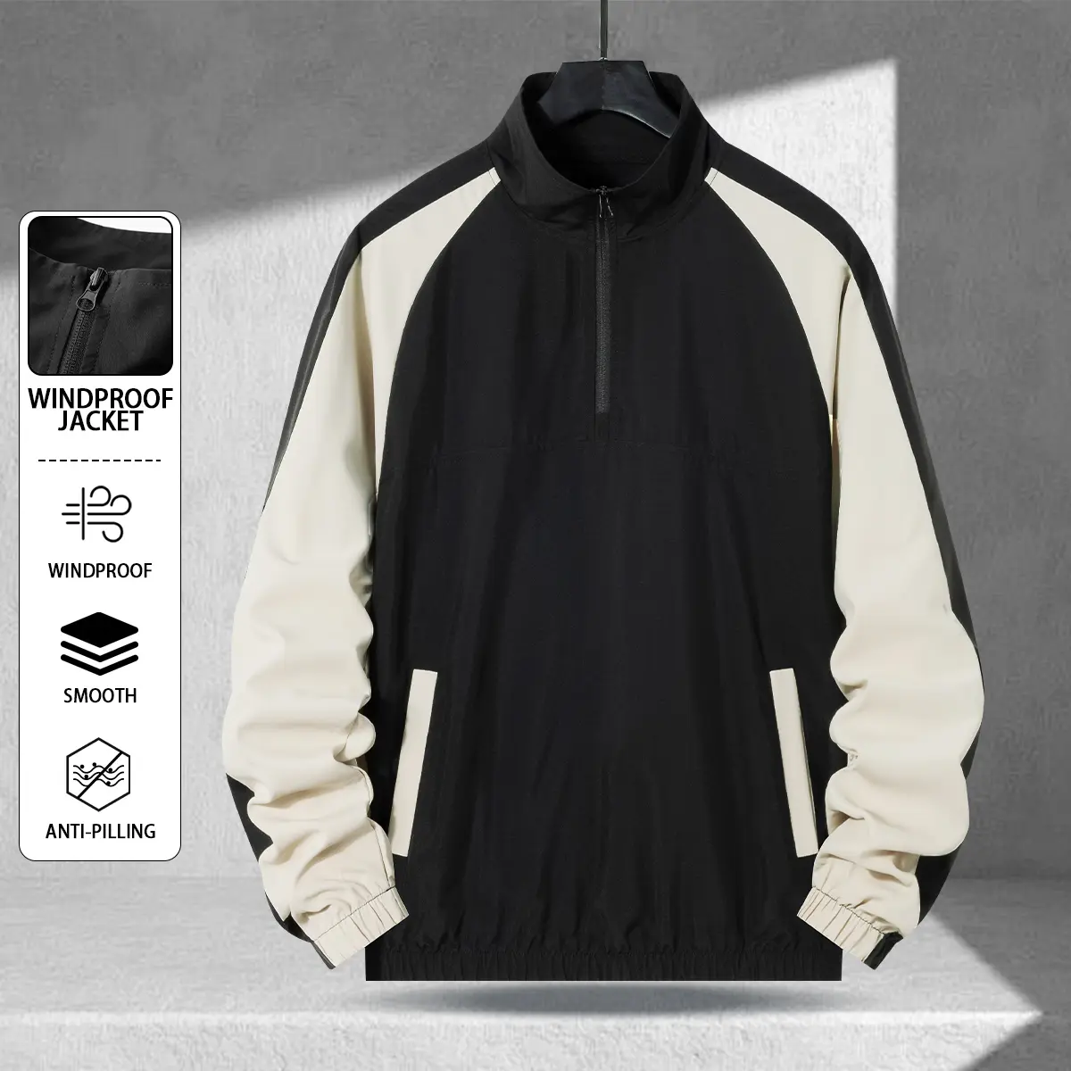 Men's stylish casual stand collar jacket with color blocking design, windproof and abrasion-resistant surface, suitable for couples, campus life, sports and leisure, daily life, parties, ideal for spring and summer wear.