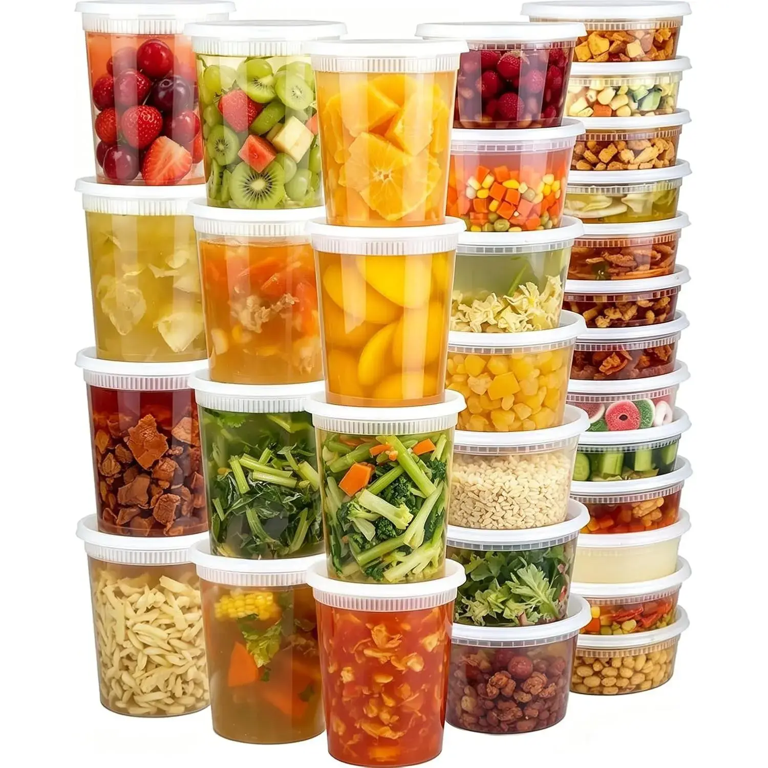 Lightweight Plastic Meal Prep Containers Set (30-Pack) - 8oz,16oz,24oz Sizes with Locking Airtight Lids, Leakproof Anti-Leak Food Storage Solutions, Freezing-Safe Kitchen Preserving Container Tool