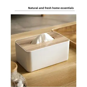 Wooden Grain Plastic Tissue Box Holder - Japanese Style Multifunctional Organizer with Napkin Dispensing & Mask Storage, Bathroom Home Supply for Living Room