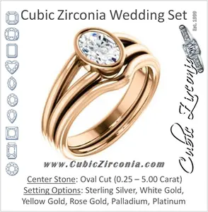 CZ Wedding Set, featuring The Bernadine engagement ring (Customizable Bezel-set Oval Cut with V-Split Band)