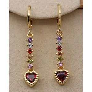 Trendy Dangle Drop Earrings for Women Gold Color Chain Earring Rainbow Zircon Jewelry Accessories for Wedding Engagement Gift